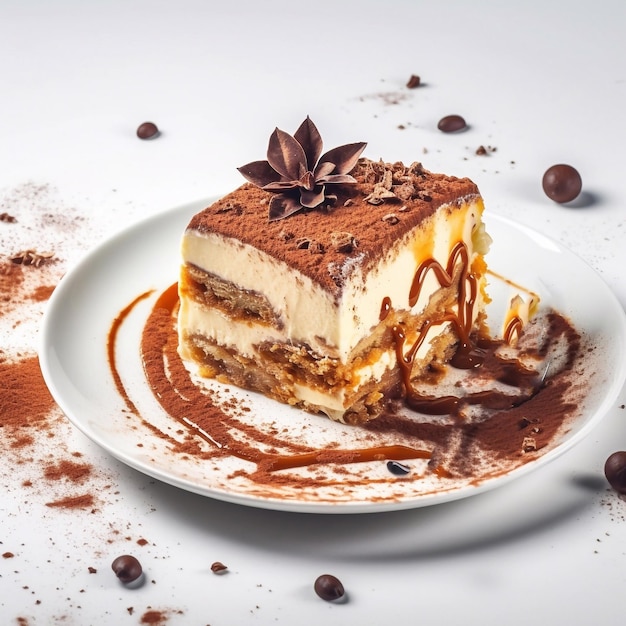 Delicious appetizing tiramisu cake with savoiardi sticks and coffee cream World famous dessert Generative AI