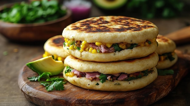 Photo delicious arepas a tasty twist with avocado and corn for your next meal