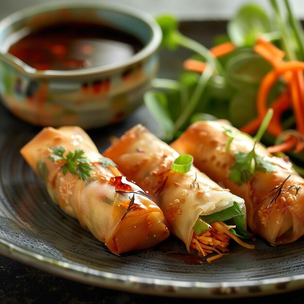 Photo delicious asian chicken spring rolls crispy flavorful delights