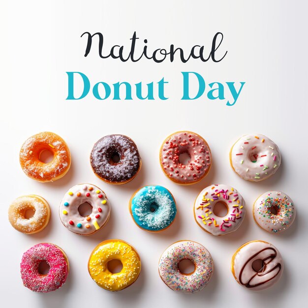 Delicious Assortment of Donuts Celebrating National Donut Day with Sprinkles and Glaze