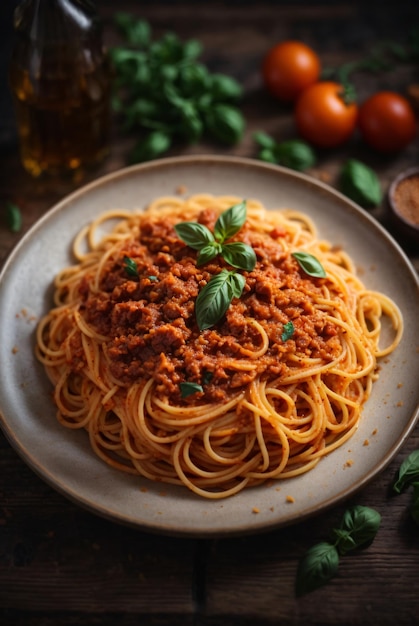 delicious authentic italian spaghetti on plate