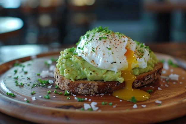 Delicious Avocado Toast Topped with Perfectly Poached Egg for Healthy Breakfast