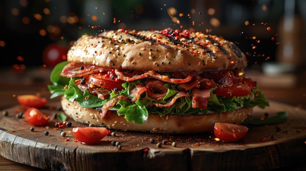 Delicious Bacon and Tomato Bagel with Spices