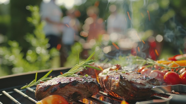 Delicious Barbecue Grill with Grilled Meat and Vegetables