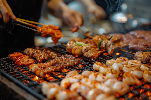 Delicious barbecue grilling outdoors on a sunny day