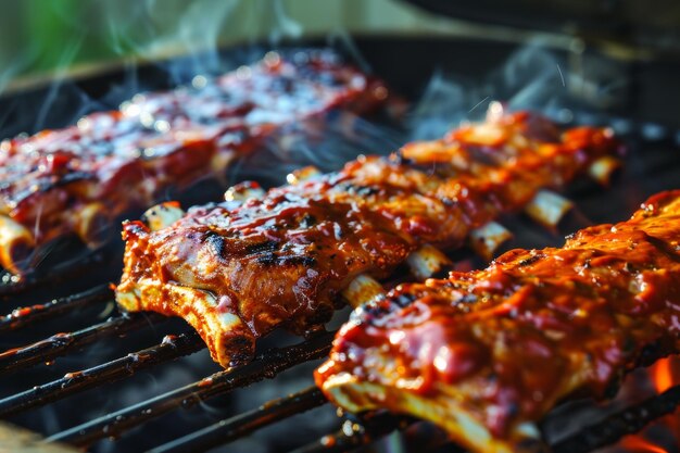 Delicious barbecue grilling outdoors on a sunny day