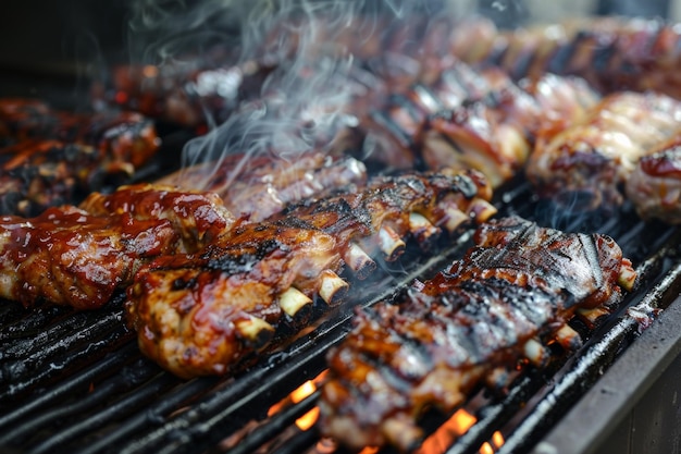 Delicious barbecue grilling outdoors on a sunny day