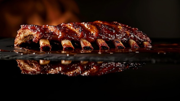 Photo delicious barbecue ribs closeup shot on table