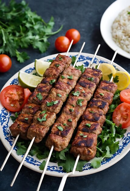 Photo delicious barbeque grilled seekh kebab or adana kebab