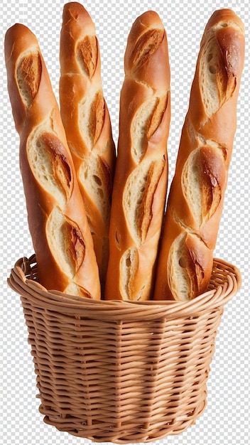 delicious basket of french baguette on transparency background PNG