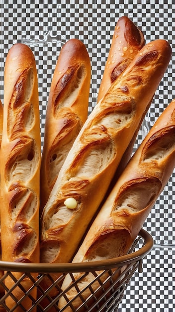 delicious basket of french baguette on transparency background PNG