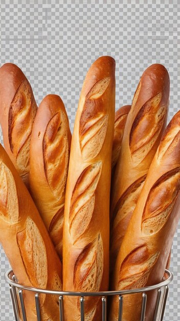 delicious basket of french baguette on transparency background PNG