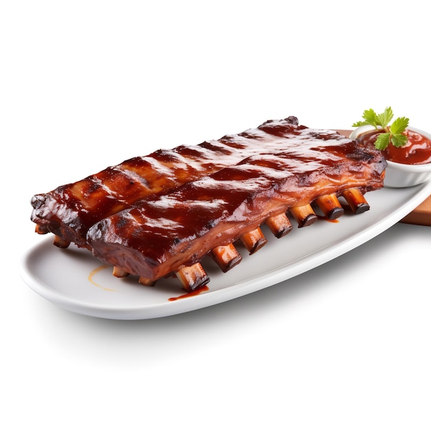 Delicious BBQ Ribs Platter isolated on White background