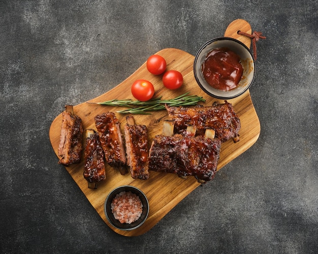 Delicious BBQ ribs Smoked American style pork ribs with souce