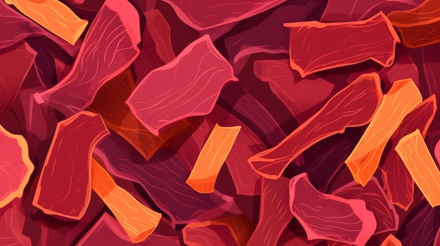 Delicious beef jerky meat product horizontal background illustration