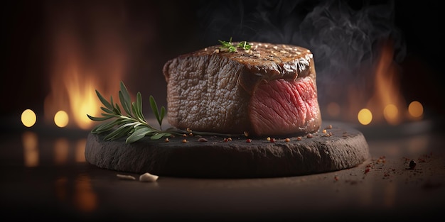 delicious beef steak with blurred background