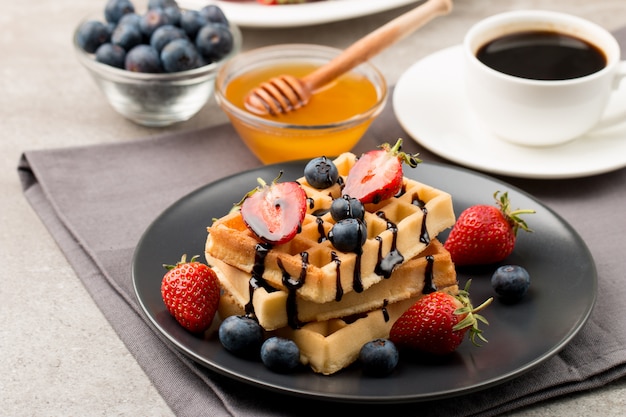 Delicious belgian waffles on a plate