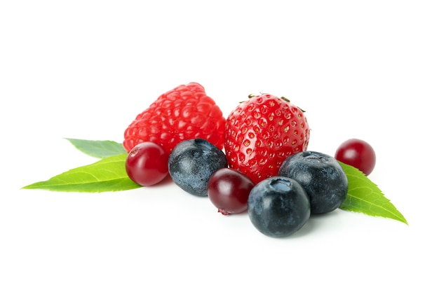 Delicious berry mix isolated on white background