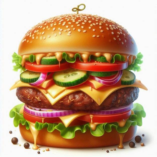 Delicious Big Burger Cartoon Style