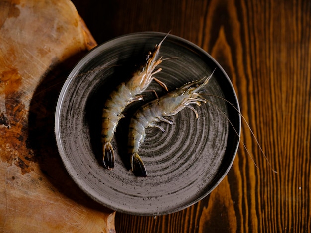 Delicious and big shrimps on the plate