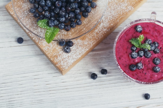 Delicious bilberry smoothie with fresh berries