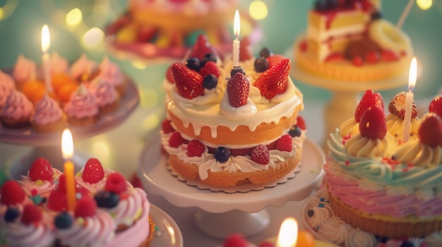 Delicious Birthday Cake Slices on Dessert Table