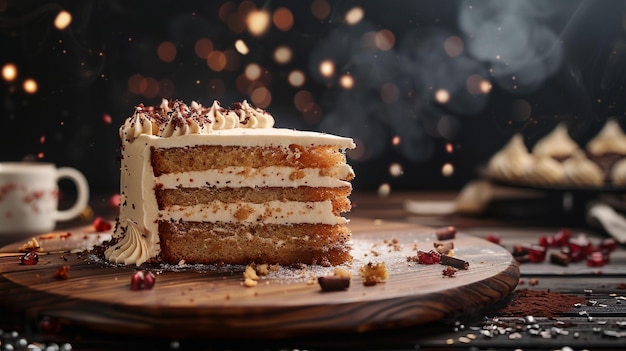 Delicious Birthday Cake Slices on Wooden Platter