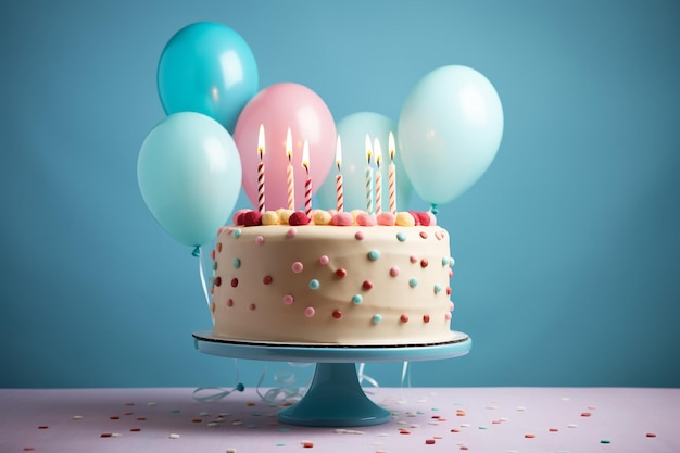 Delicious birthday cake with purple background