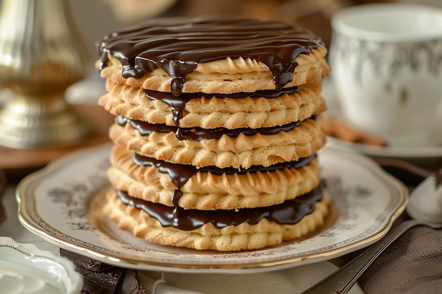 Delicious biscuits with chocolate topping