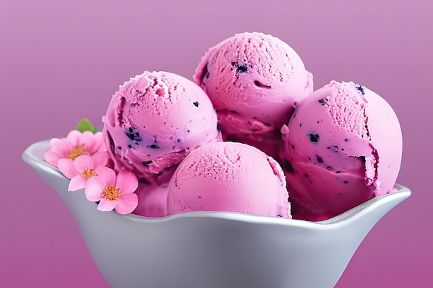 Delicious Blueberry ice cream balls isolated on Colorfull Background