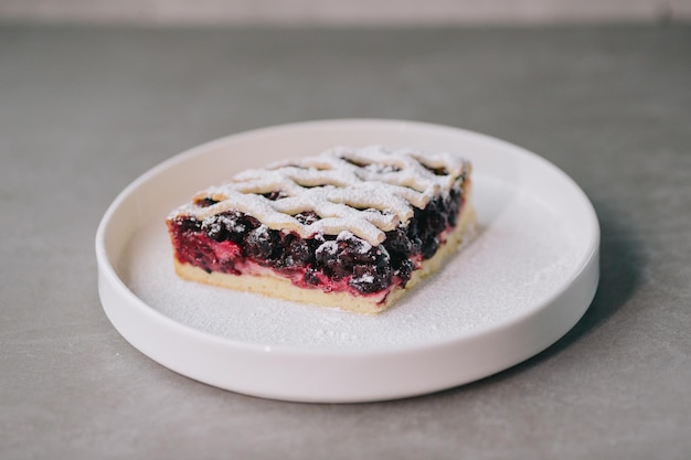 Delicious blueberry pie on a plate closeup