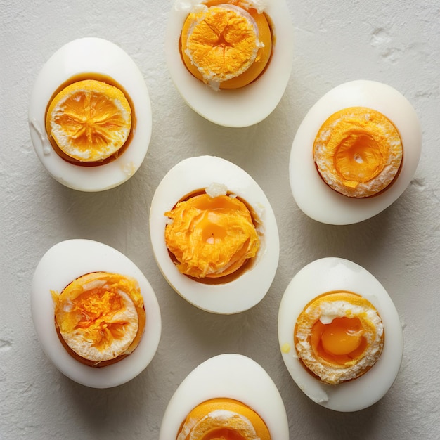 Photo delicious boiled eggs stuffed with yolk