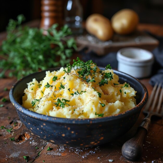 A Delicious Bowl of Mashed Potatoes Topped With Fresh Parsley