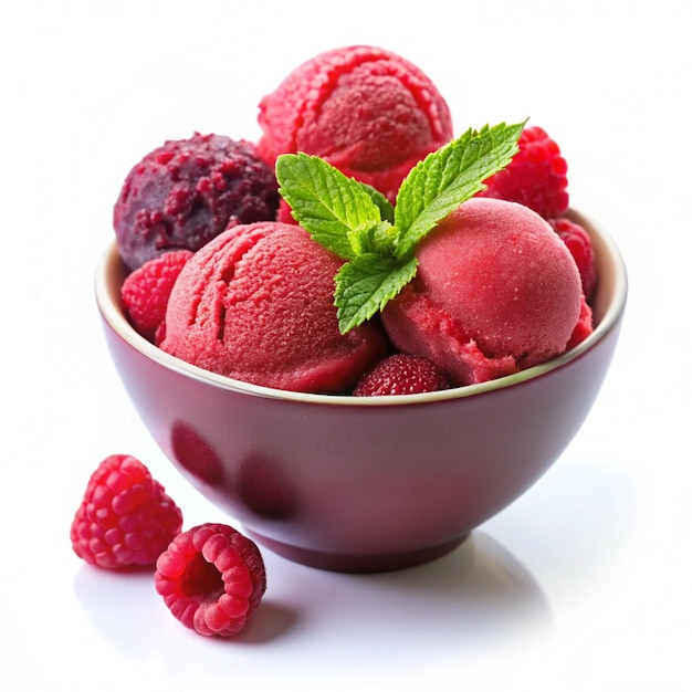 Photo delicious bowl of raspberry sorbet on white background 4k hd photo