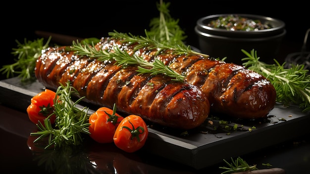 Delicious bratwurst pork sausages on a white background