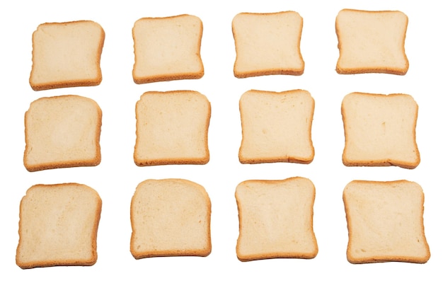 Delicious bread slices isolated on a white background top view