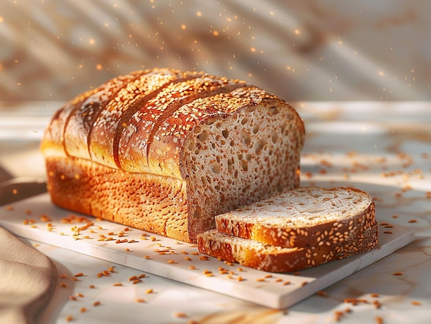 Delicious Bread and Slices on White Background