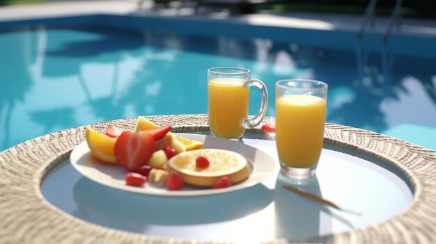 delicious breakfast composition by the beach