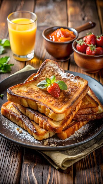 Photo delicious breakfast consisting of crispy french toast and sizzling bacon on a plate