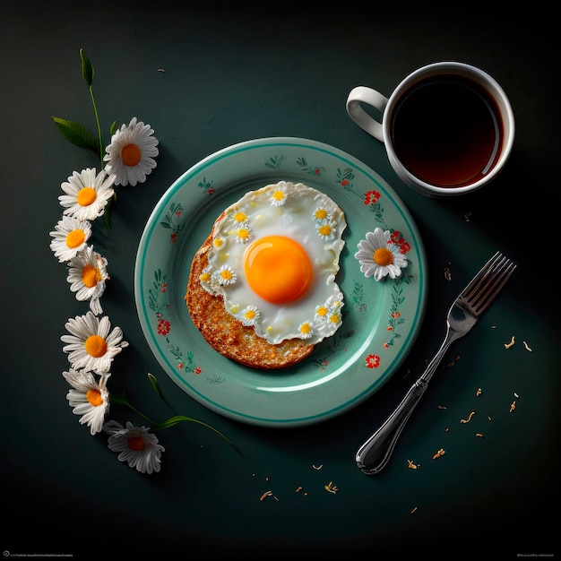 Delicious Breakfast Delight Toast Fried Egg Coffee and Margaritas Generative Ai