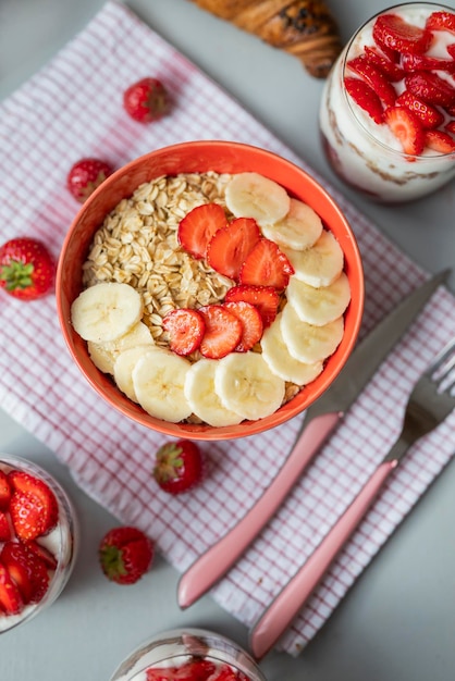 delicious breakfast oatmeal with strawberries