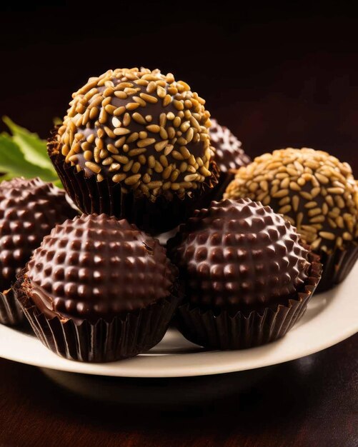 Photo delicious brigadeiro brazilian food dish with dark studio background