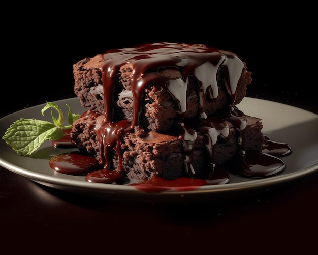 Delicious brownies with melted chocolate on top