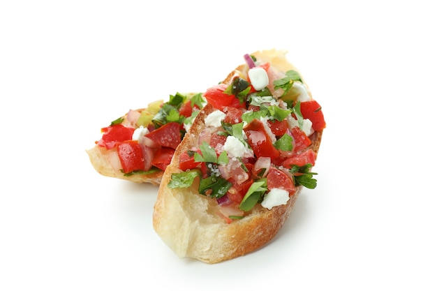 Delicious bruschetta snack isolated on white background