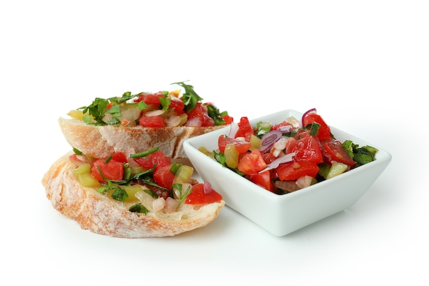 Delicious bruschetta snack isolated on white background