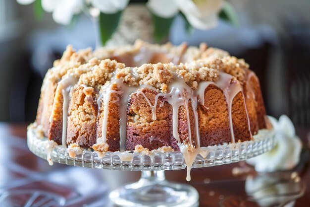 Delicious Bundt Coffee Cake with Vanilla Glaze and Crumb Topping for a Gourmet Dessert Delight