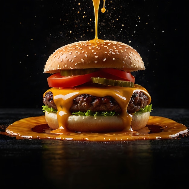 Photo delicious burger on dark background