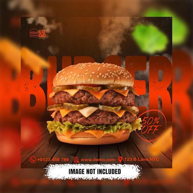 Delicious Burger and food menu social media Post design template