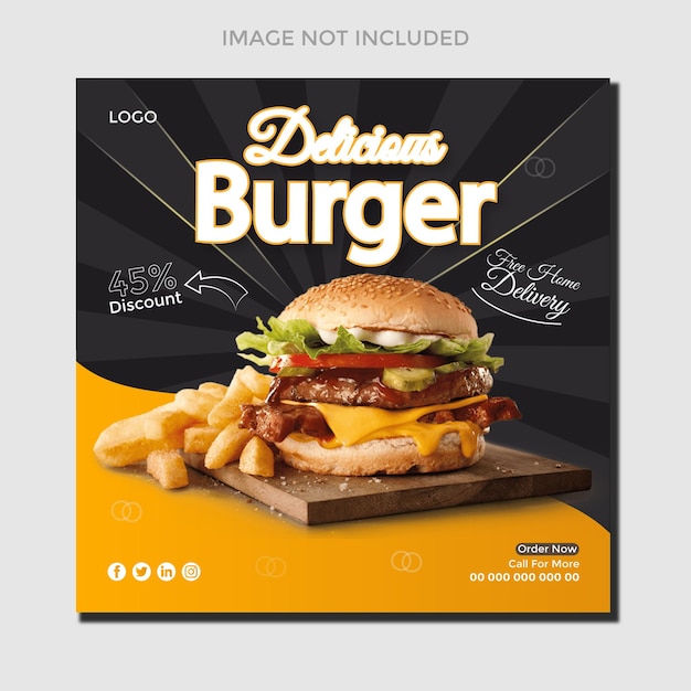 Delicious burger Food social media promotion and food menu