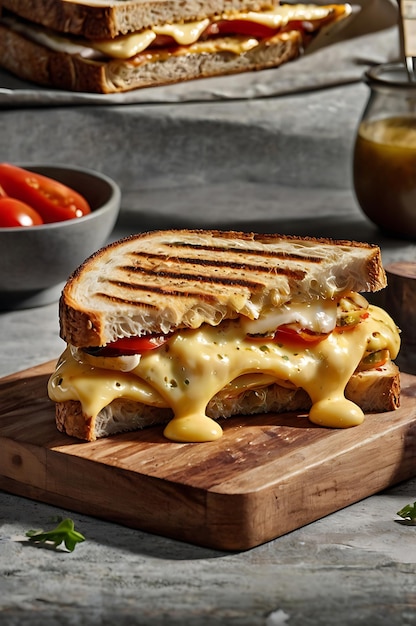 Photo delicious burger sandwich with melting cheese